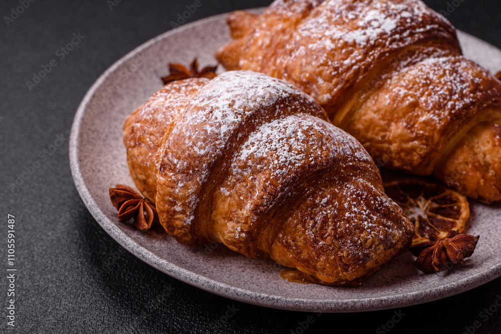Fresh crispy sweet croissant with chocolate filling Fresh crispy sweet croissant with chocolate filling