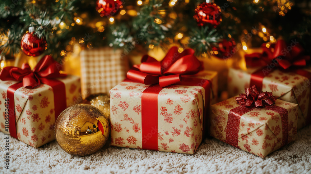 wrapped presents underneath a Christmas tree wrapped presents underneath a Christmas tree