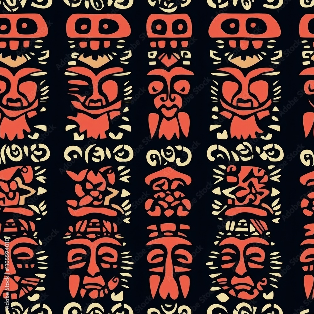 Obraz premium Intricate Tribal Pattern with Masks