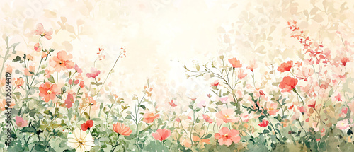 Wallpaper Mural Serene Watercolor Painting of Peach and Pink Flowers in a Meadow Torontodigital.ca