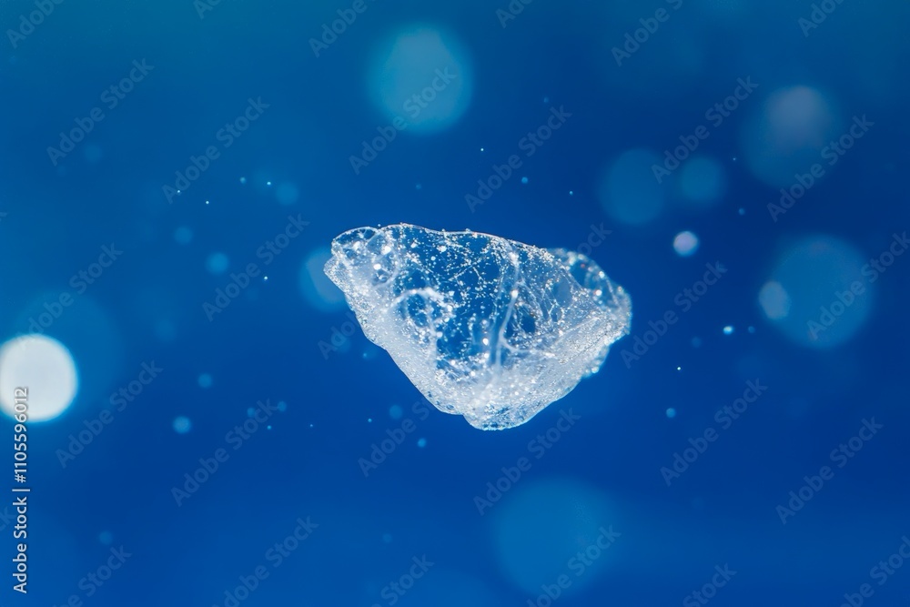 A delicate icy orb surrounded by serene blue bokeh lights floats in an underwater world, exuding a sense of quiet elegance and captivating mystery. A delicate icy orb surrounded by serene blue bokeh lights floats in an underwater world, exuding a sense of quiet elegance and captivating mystery.