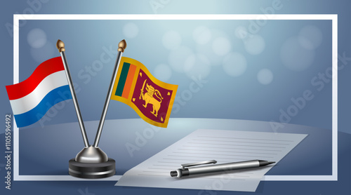 Netherlands and Sri Lanka Small national flag on bokeh background, cooperative relationship