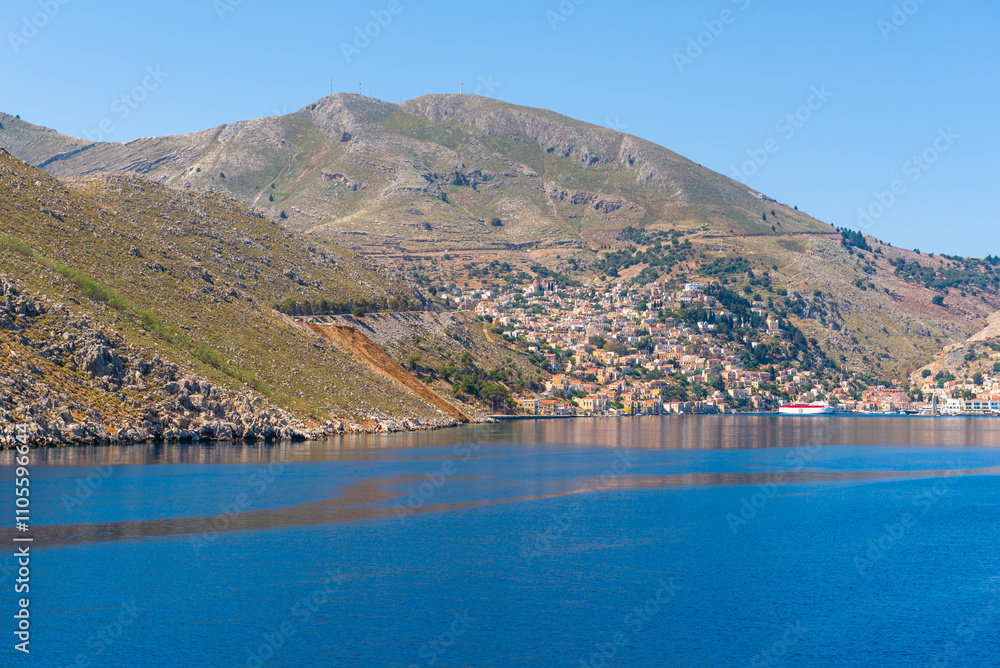 Symi island. Scenic landscape of Greek island. Dodecan