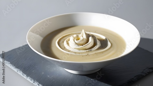 Minimalist Potato Soup with Cream Swirl
 photo