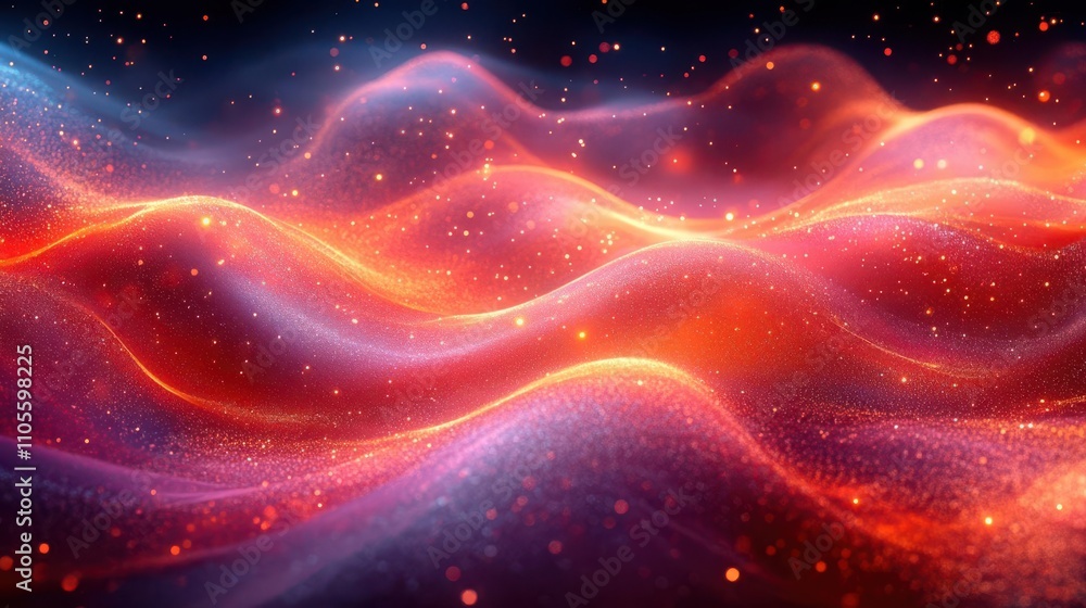 Abstract energy waves with glowing vibrant hues, swirling particle streams, and reflective surfaces Abstract energy waves with glowing vibrant hues, swirling particle streams, and reflective surfaces