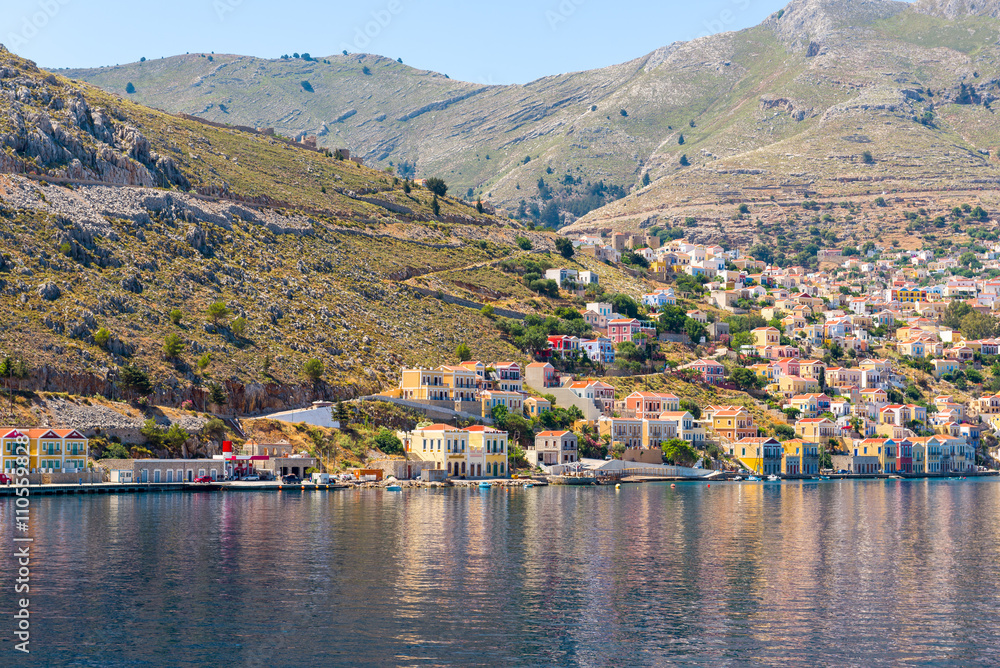 Symi island. Scenic landscape of Greek island. Dodecan