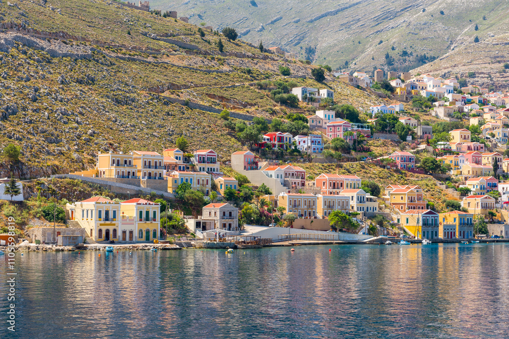 Symi island. Scenic landscape of Greek island. Dodecan