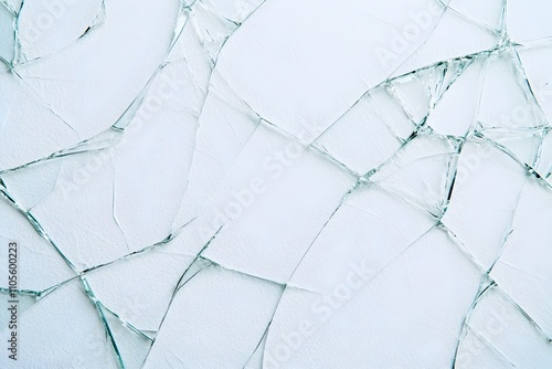 Intricate Shattered Glass Shards Glistening on Pristine White Backdrop photo