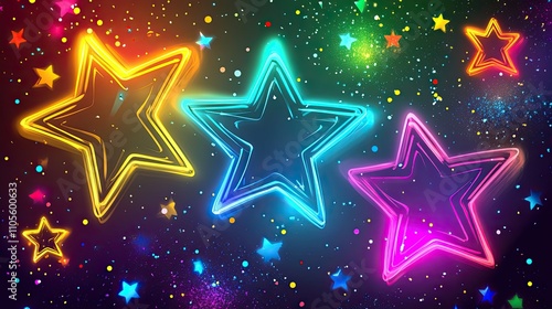 Wallpaper Mural Abstract New Year background with neon hues, stars, and confetti for a festive celebration. Torontodigital.ca