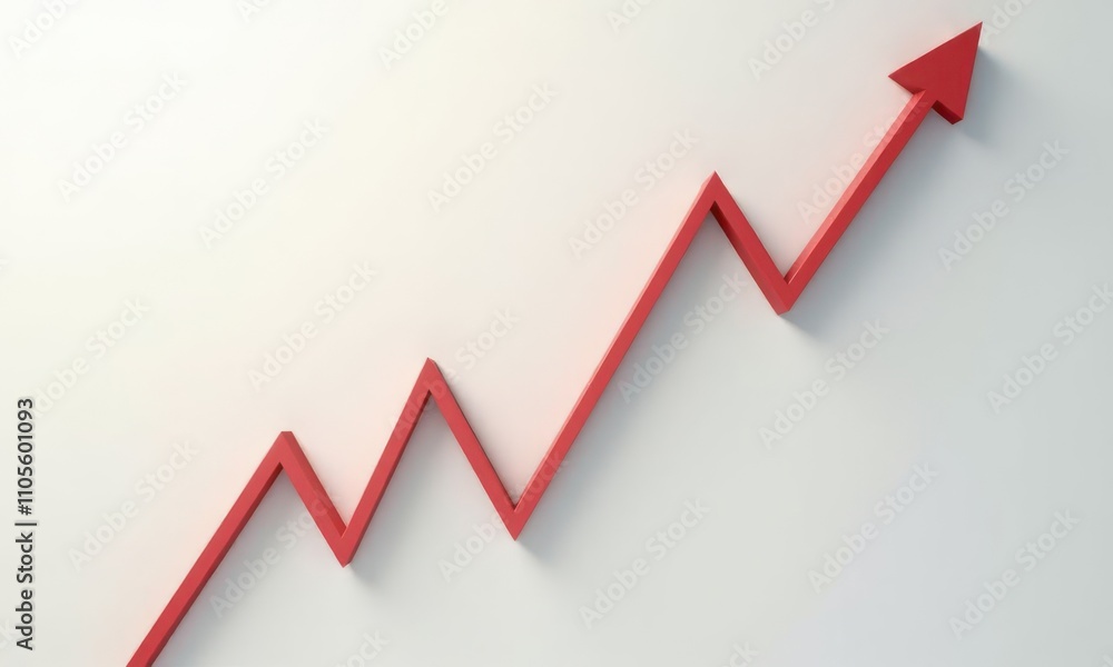 Red arrow pointing upwards on white background. Arrow has the shape of triangle Red arrow pointing upwards on white background. Arrow has the shape of triangle