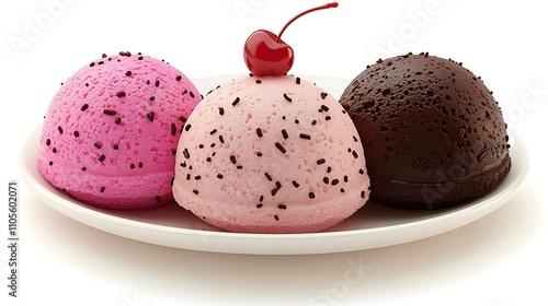 A clip art of a bowl of ice cream with sprinkles and a cherry on top on a white background