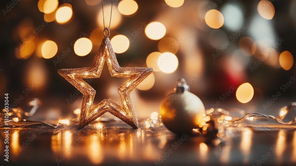 Elegant golden lights with dreamy star bokeh backdrop, setting a warm, festive atmosphere ideal for celebrations and joyful gatherings Elegant golden lights with dreamy star bokeh backdrop, setting a warm, festive atmosphere ideal for celebrations and joyful gatherings
