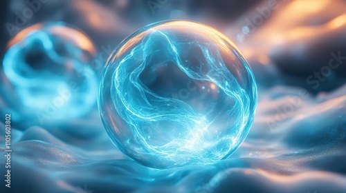 Wallpaper Mural Abstract fractal spheres with glowing cyan veins, reflective finishes, and smooth gradients Torontodigital.ca