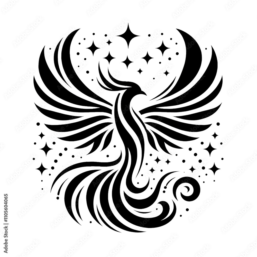 Naklejka premium Stylized black and white tribal tattoo design with floral patterns bird and dragon elements