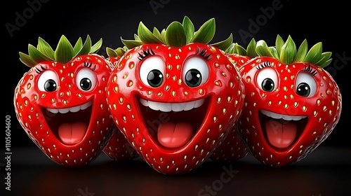 A clip art of a cartoon-style strawberry with a happy face on a white background