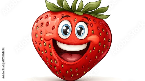 A clip art of a cartoon-style strawberry with a happy face on a white background