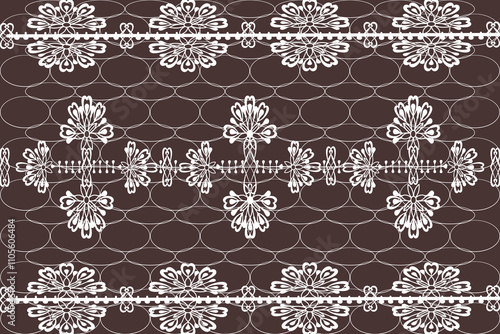 White seamless geometric lace pattern, brown mesh background. Vector illustration. Curtain. Fashion clothing.pattern