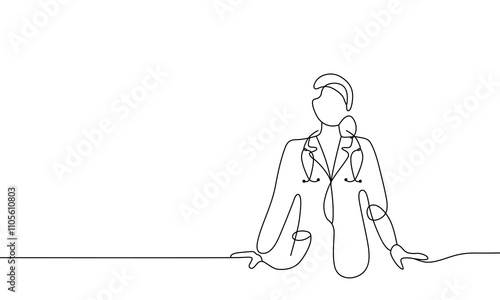 One line art of female doctor vector art illustration