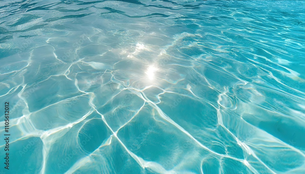 Fototapeta premium Clear blue water surface reflecting sunlight, showing ripples and transparency
