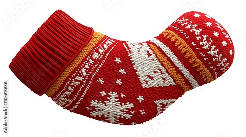 A clip art of a winter mitten with a snowflake design on a white background