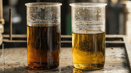 Side by Side Comparison of Dirty and Clean Engine Oil Samples