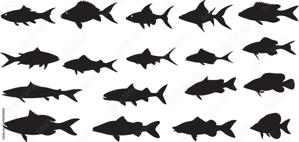Fototapeta premium Tropical Fish Silhouette Vector Art