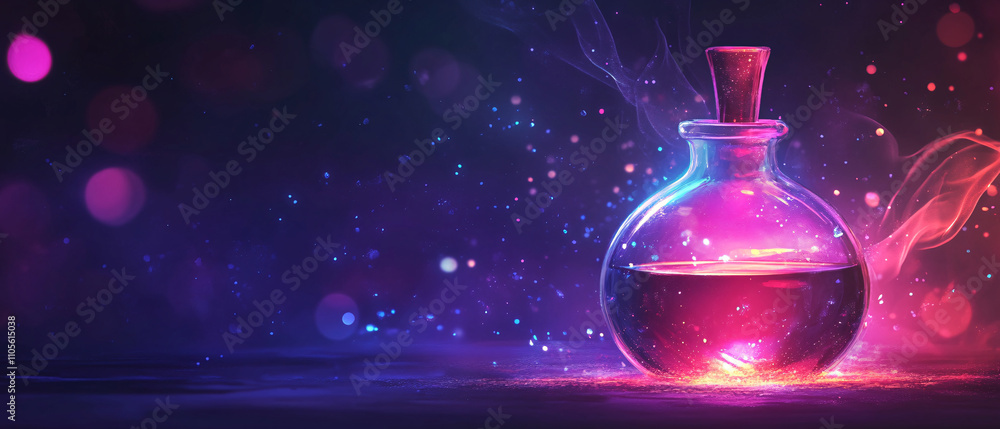 Glowing Potion Bottle, Magical Fantasy Elixer, Mystical Dark Background Glowing Potion Bottle, Magical Fantasy Elixer, Mystical Dark Background