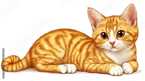 A playful clip art of a cartoon-style cat sitting with a curled tail on a white background