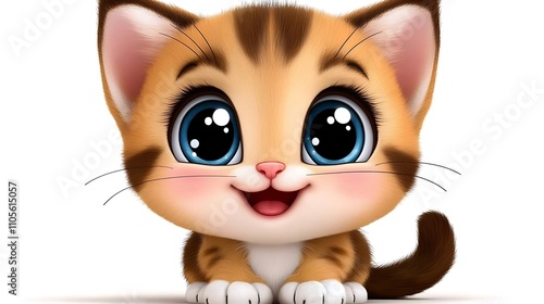 A playful clip art of a cartoon-style cat sitting with a curled tail on a white background