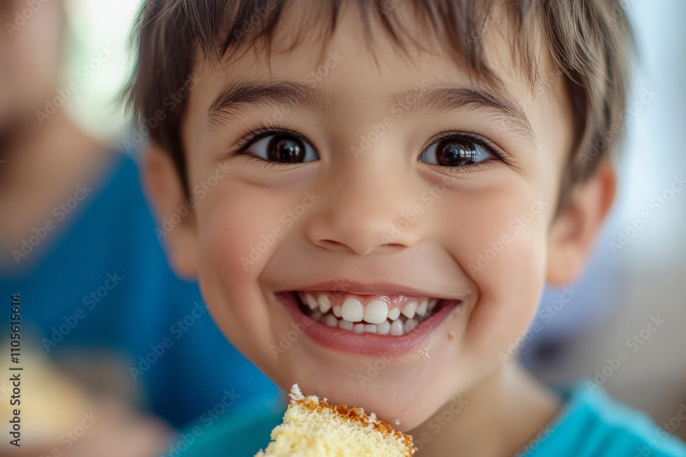 The image captures a young child's ecstatic expression while they enjoy a piece of cake, symbolizing pure childhood delight and spontaneous joy at festivities. The image captures a young child's ecstatic expression while they enjoy a piece of cake, symbolizing pure childhood delight and spontaneous joy at festivities.