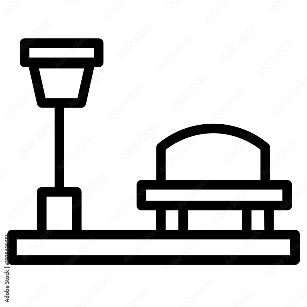 Bench Park Tree Line Icon