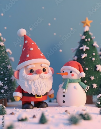 Wallpaper Mural Cute Minimal Santa Clause with Snow Man and Christmas Tree Torontodigital.ca