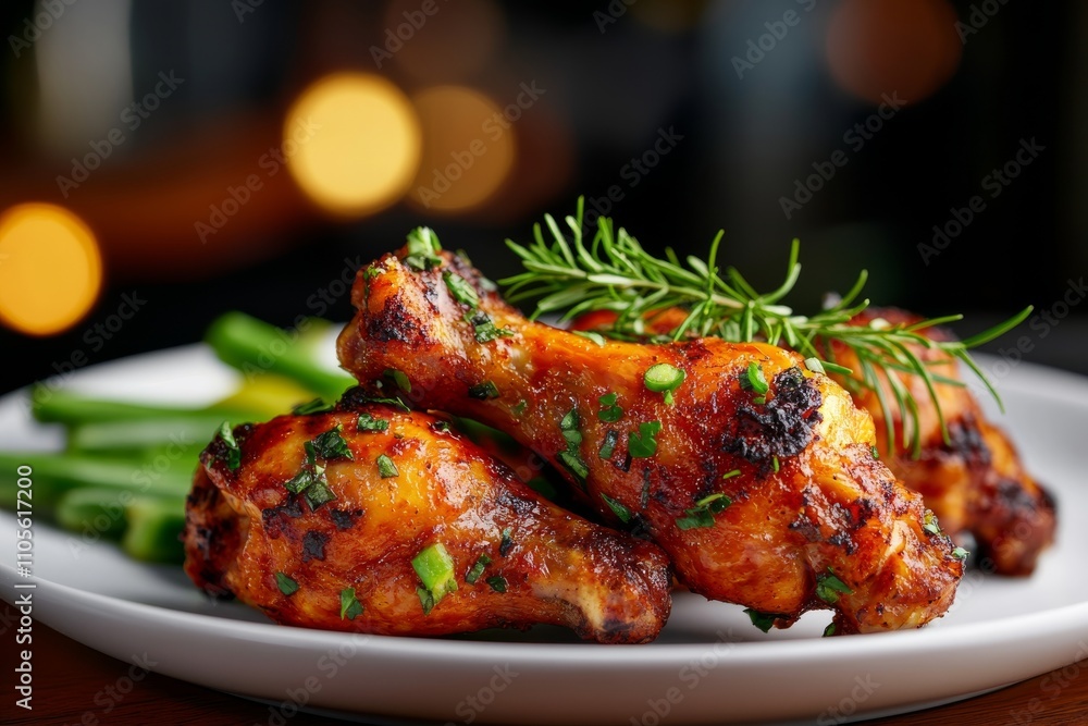 Grilled Chicken Drumsticks with Fresh Herbs on Plate Grilled Chicken Drumsticks with Fresh Herbs on Plate