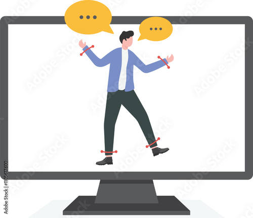 Businessman locked by chain lock on screen

