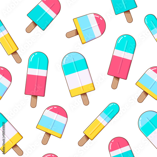 Cute cartoon ice cream desserts, eskimos and popsicles seamless pattern, background. Vector illustrations