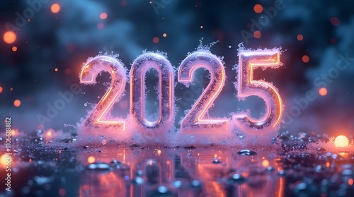 Magical 3D 'Happy New Year 2025' Visualization with Surreal Elements and Cosmic Background