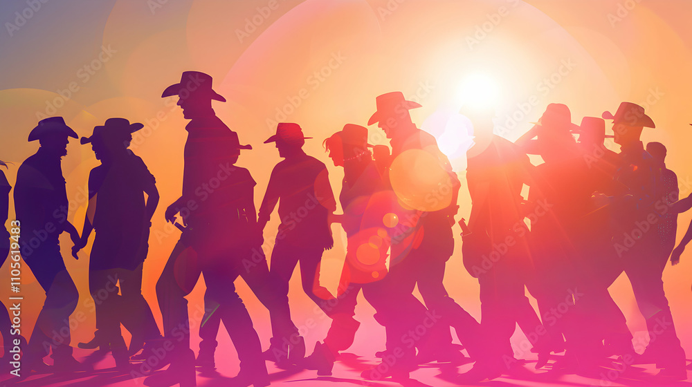 Cowboys and Cowgirls Silhouette in the Sunset Cowboys and Cowgirls Silhouette in the Sunset