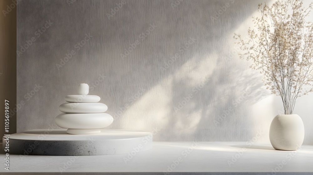Abstract minimalist setup with tiered white cylinder AI generated illustration Abstract minimalist setup with tiered white cylinder AI generated illustration