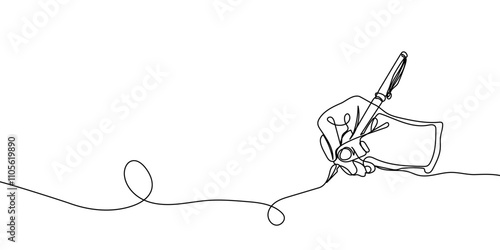 One line hand writing continuous line drawing hand with pen line art illustration