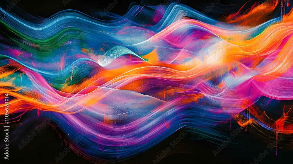 Abstract neon light streaks in vibrant colors flowin AI generated illustration Abstract neon light streaks in vibrant colors flowin AI generated illustration