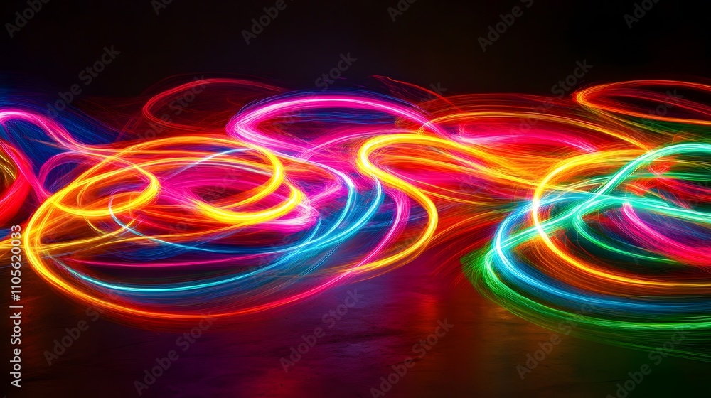 Obraz premium Abstract neon light streaks in vibrant colors flowin AI generated illustration