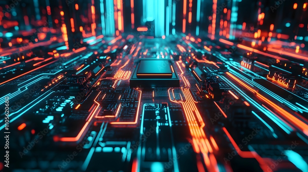 Advanced ai processor on a glowing circuit board pul AI generated illustration Advanced ai processor on a glowing circuit board pul AI generated illustration