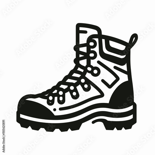 Hiking boot with detailed laces, outline