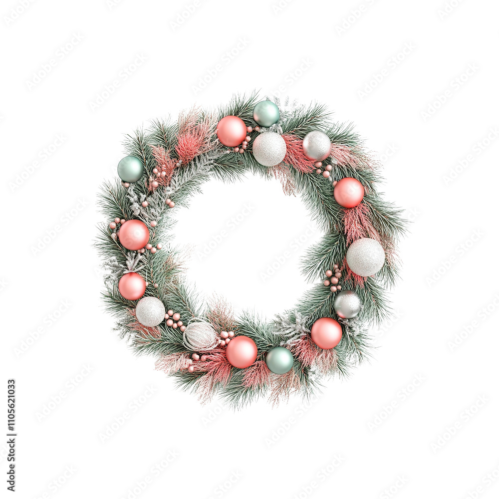 Elegant Pastel Christmas Wreath with Rose Gold and Mint Green Ornaments Elegant Pastel Christmas Wreath with Rose Gold and Mint Green Ornaments
