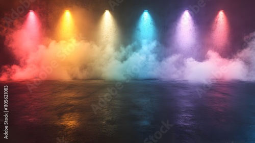 Ambient event stage with colorful neon lights pierci AI generated illustration photo