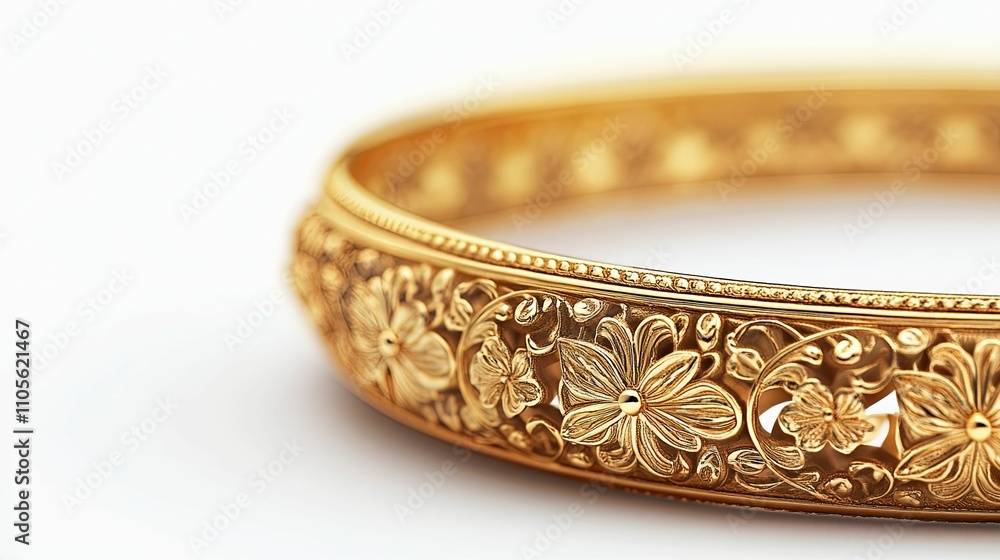 Ornate Gold Bangle Bracelet Exquisite Floral Design Ornate Gold Bangle Bracelet Exquisite Floral Design