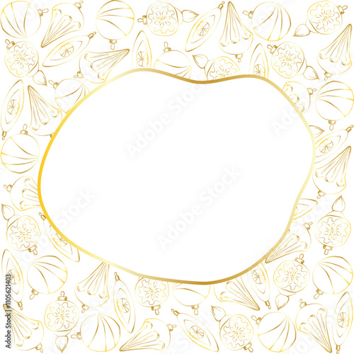 New Year and Christmas abstract frame for text in square. Golden contours of Christmas decoration on a white background. Template with space for text for a card, invitation, flyer, tag, design element