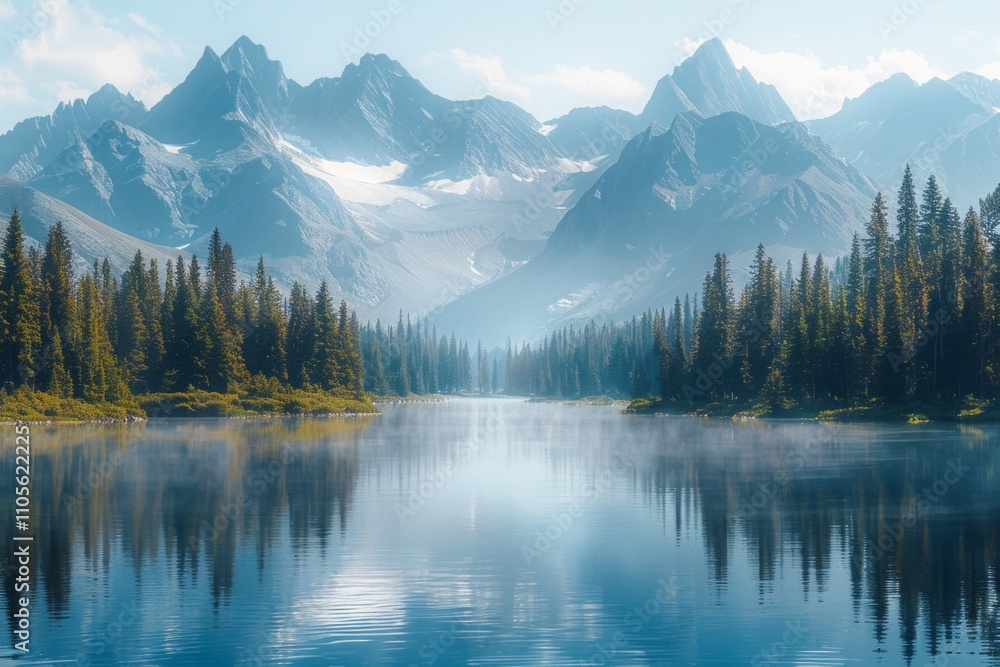 A tranquil lake reflecting the majestic peaks of a mountain range. AI generative. . A tranquil lake reflecting the majestic peaks of a mountain range. AI generative. .