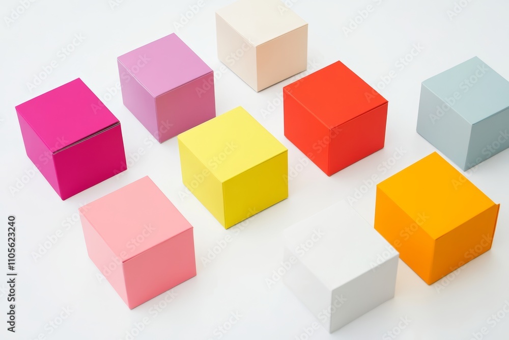 Square solid color boxes isolated on a white background