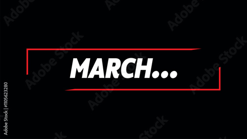 Typewriter March looped on white abstract background in yellow text effect